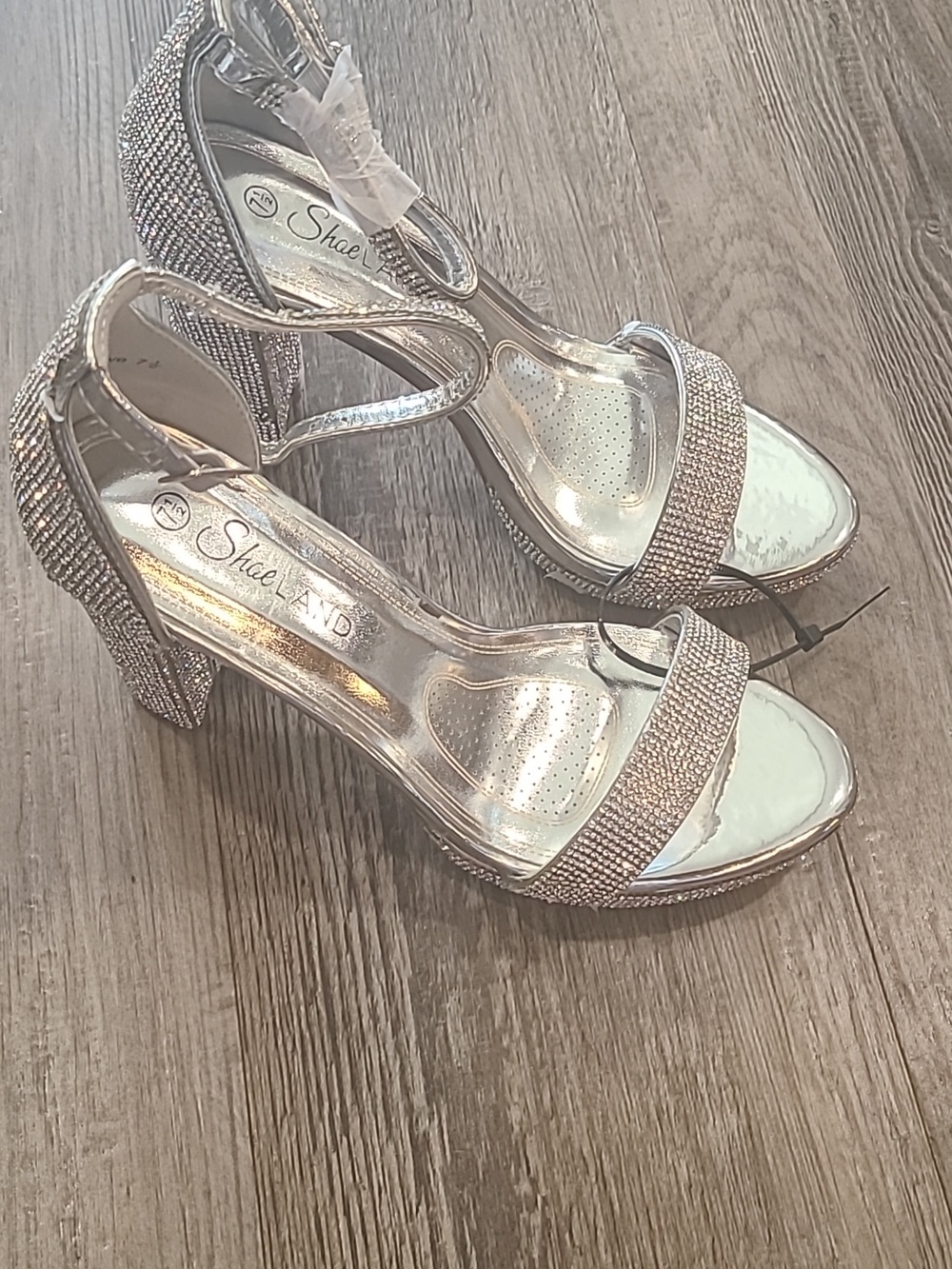 Shoeland Silver Rhinestone Ankle-Strap High Heels Size 7.5